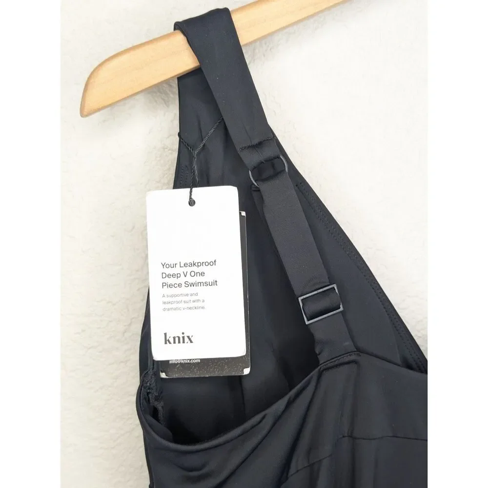 NWT Knix Leakproof Deep V One Piece Swimsuit Long Torso Sz XXL Black Simple